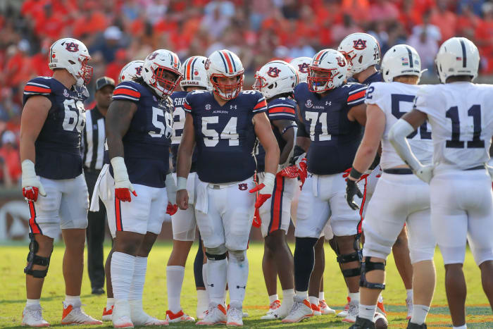 Auburn's offensive line: Tate Johnson, Brandon Council, Austin Troxell, and Keiondre Jones vs Penn State.